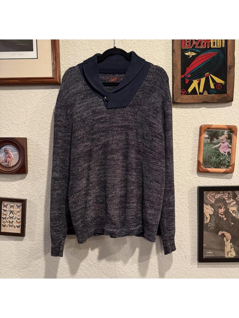 Vintage Grayers Men's Wool/Linen Cowl-Neck Pullover Sweater Blue Size Large